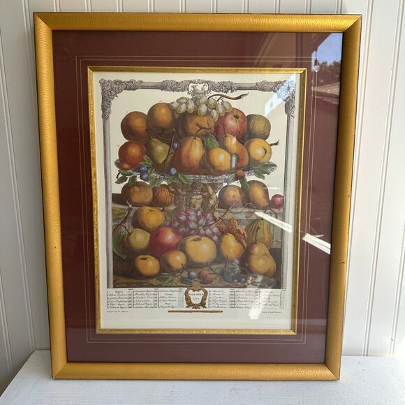 Vintage Twevle Months of Fruit Large Framed Print DECEMBER Fruit Basket 20 x 24